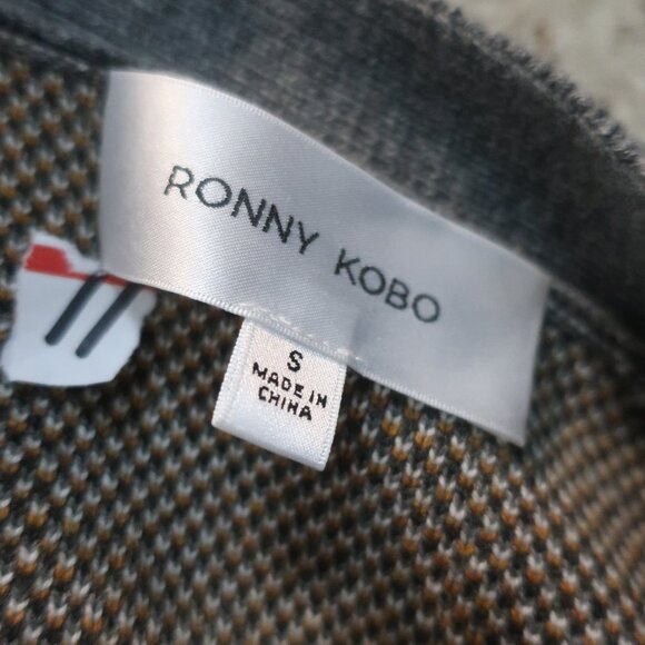 Ronny Kobo Abarne Gray Brown Merino Wool Cotton Argyle Button Cardigan Sweater S - Picture 15 of 15